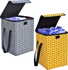 Canvas Laundry Basket,Grey & Yellow,  