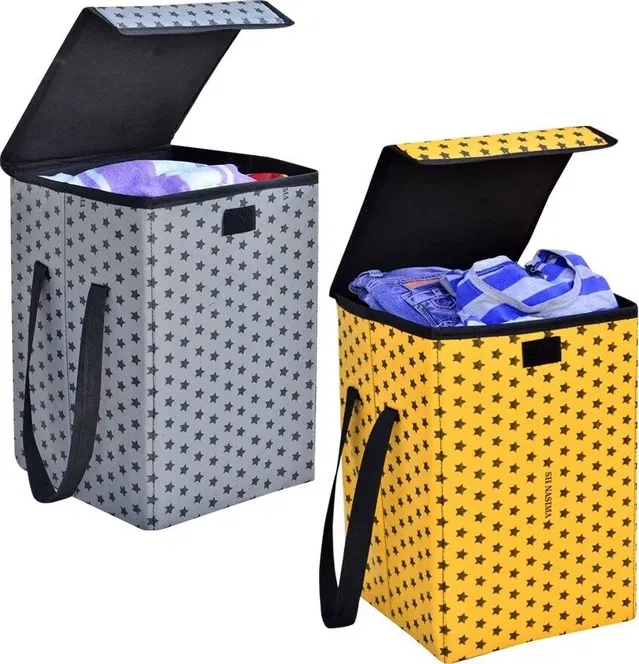 Canvas Laundry Basket,Grey & Yellow, (Pack Of 2)