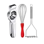 Oc9 Stainless Steel Lemon Squeezer & Egg Whisk & Potato Masher Kitchen Tool Set 