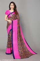Georgette Printed Saree for Women, Pink 