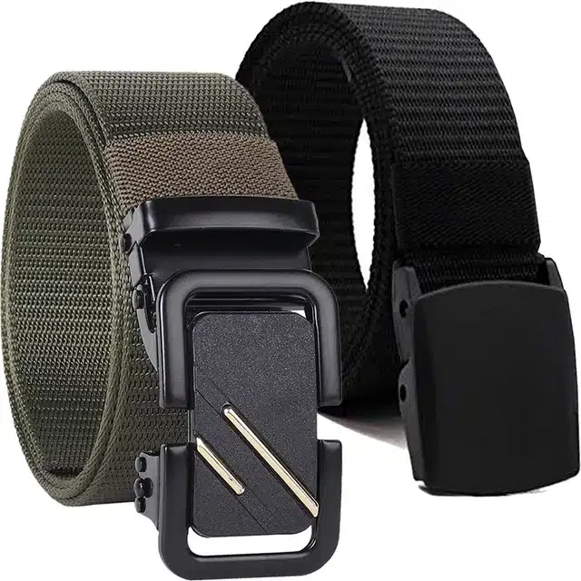 Casual Nylon Belt for Men (Green & Black, Pack of 2)