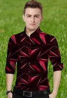 Lycra Printed Shirt For Men, Red 