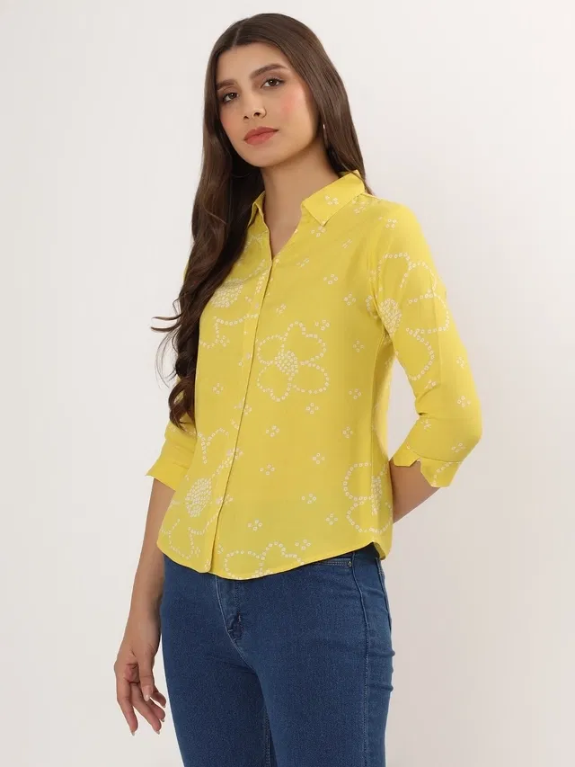 Rayon Printed Shirt for Women (Yellow. XXL)