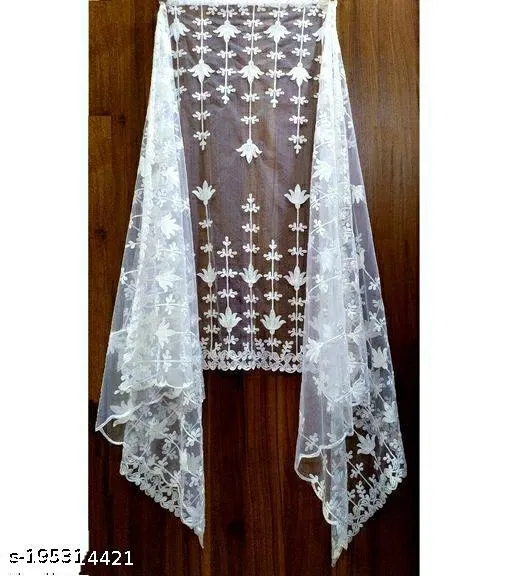 Embroidered Rajasthani Net (White, Free Size)