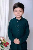 Sequin-Embellished Rayon Kurta Set for Boys 