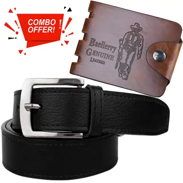Synthetic Wallet with Formal Belt for Men (Multicolor, Pack of 2)
