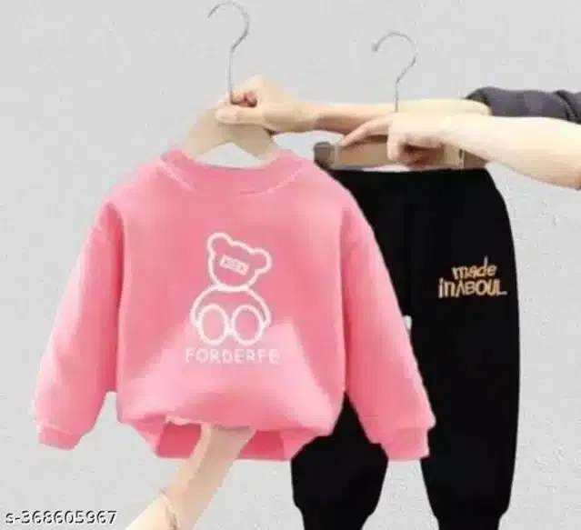 Hosiery Cotton Full Sleeves T-Shirt with Pant Clothing Set for Kids (Pink & Black, 6-12 Months)