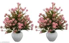 Plastic Artificial Flower With Pot,Multicolour, Set Of 2