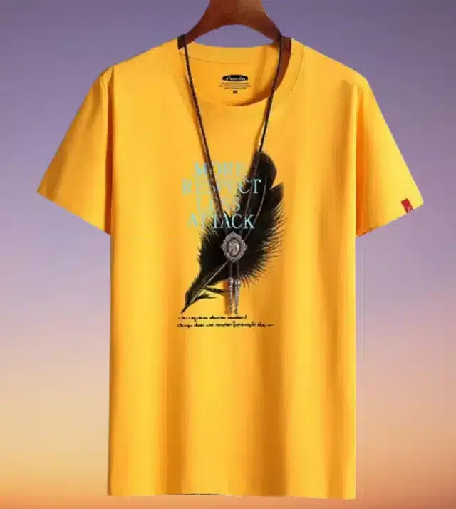 Printed Half Sleeves T-Shirt for Men (Mustard, M)