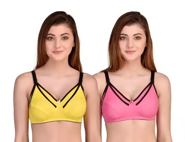 Feeding Bra for Women (Pack of 2) (Yellow & Pink, 32 B)