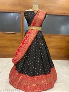 Art Silk Woven Design Un Stitched Lehenga with Choli & Dupatta for Women (Black & Maroon)