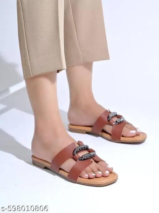 Shoetopia Solid Flat Sandals - Brown (IND-3)