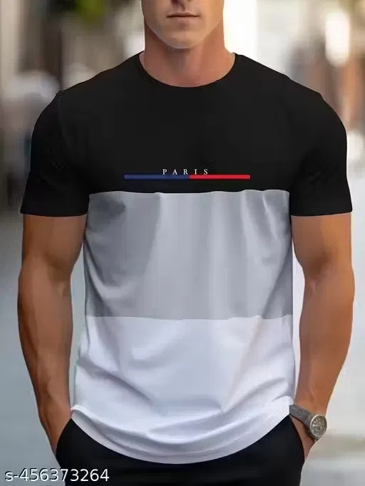 Chest Print Polyester T-Shirts for Mens ,Multicolor (M)