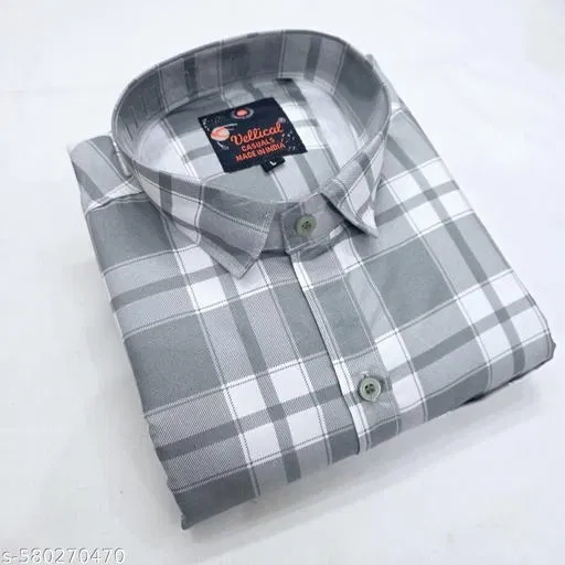Cotton Blend Checked Shirt for Men, Grey (XL) Pack of 1
