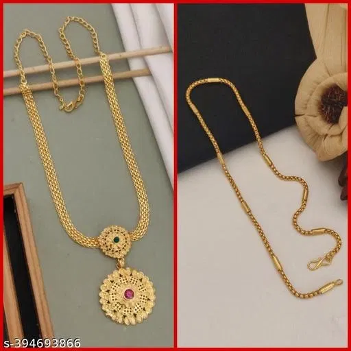 Alloy Necklace with Chain for Women (Multicolor, Set of 2)
