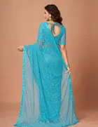 Net Solid Saree for Women 