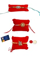 Metal 3 Pcs Rakhi with 4.5 Inch Plate & Greeting card, Roli 