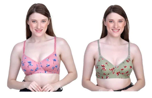 Cotton Blend Printed Padded Bra for Women (Multicolor, 40)