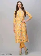Cotton Blend Printed Kurti with Pant for Women 