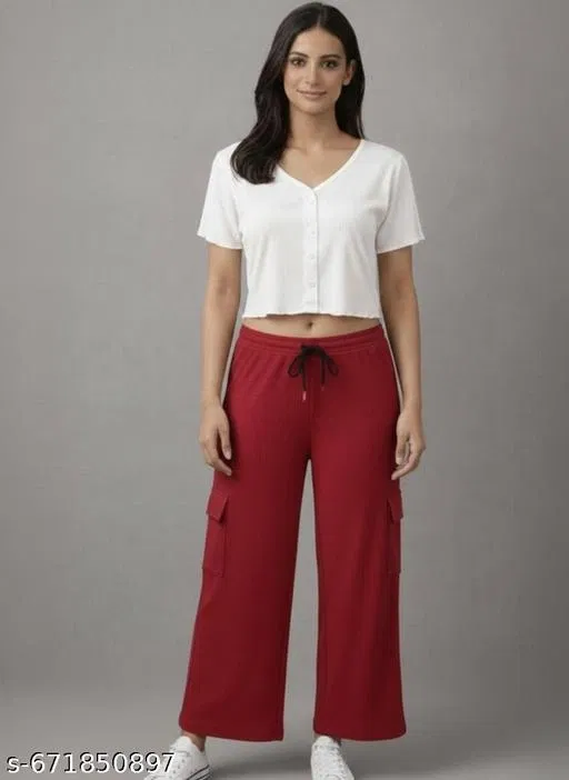 Palazzo Pants for Women (Maroon, XL)
