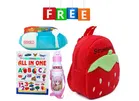 Combo of Fabric School Bag, Water Bottle, Lunch Box with All in One Book for Kids 
