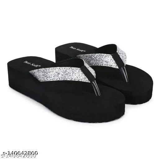 Twosoft EVA Flip-flops for Women (Silver, 4)