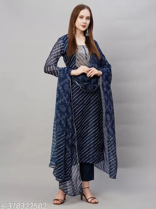 Kurta Set for Women (Navy Blue, M)