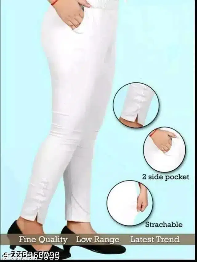 Cotton Lycra Trouser for Women (White, 36)