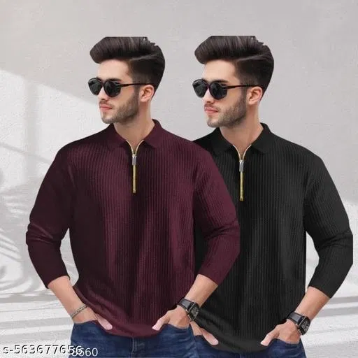 Cotton Blend T-shirt for Men, Maroon & Black, Pack of 2 (XL)
