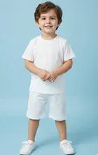 Cotton Blend Solid Clothing Set for Kids, White 