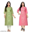 Embroidered Botanical A-line Kurti for Women, Pack of 2 