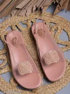 Shoetopia Peach Embellished Flat Sandals 