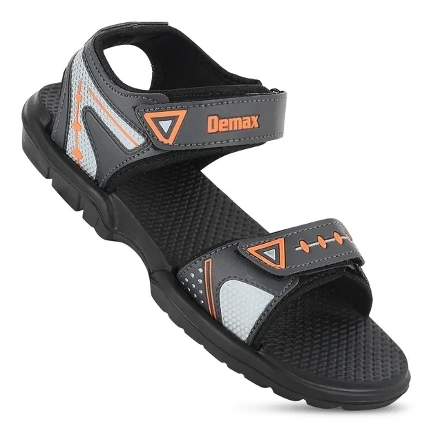 Zakozee Sandals for Men (Black & Orange, 6)