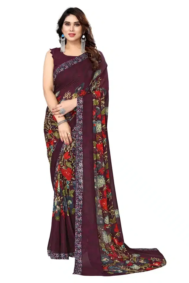 Georgette Printed Saree for Women (Purple, 6 m)