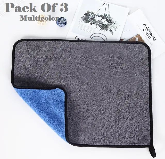 Microfiber Thick Lint & Streak-Free Multipurpose Cleaning Clothes (Multicolor, Pack of 3)