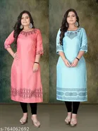 Embroidered Rayon Kurti for Women, Pack of 2 