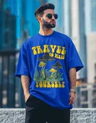 Polyester Round Neck T-Shirt for Men (Blue, M)