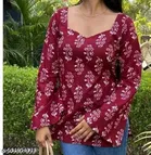 Rayon Printed Short Kurti for Women, Maroon 