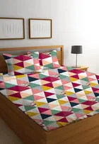 Glace Cotton Printed Fitted Double Bedsheet with Two Pillow Covers 