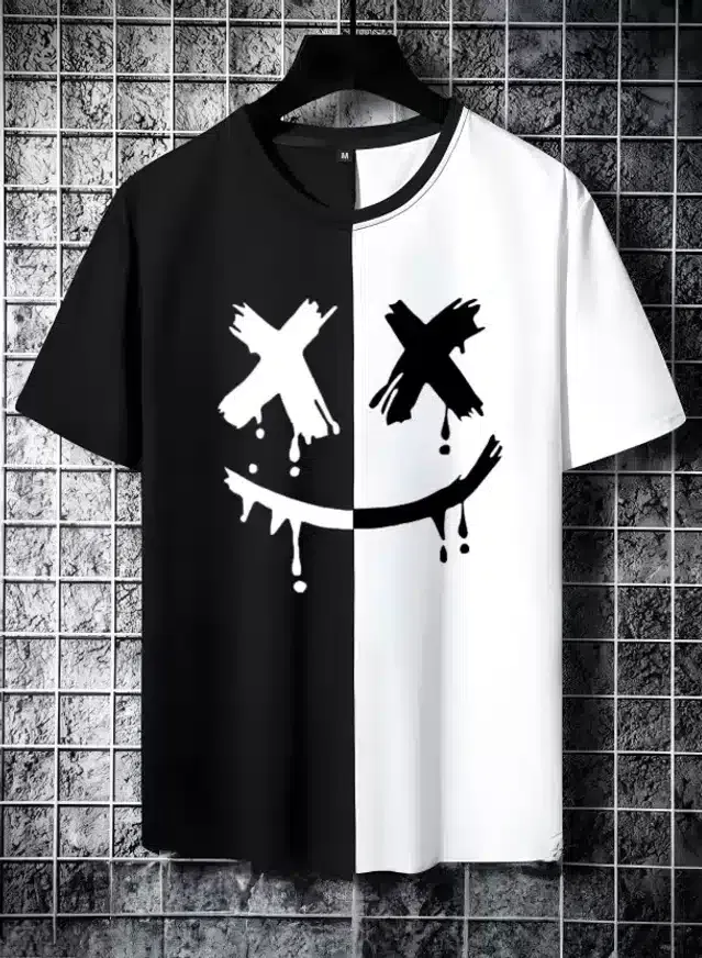 Half Sleeves T-Shirt for Men (Black & White, XL)