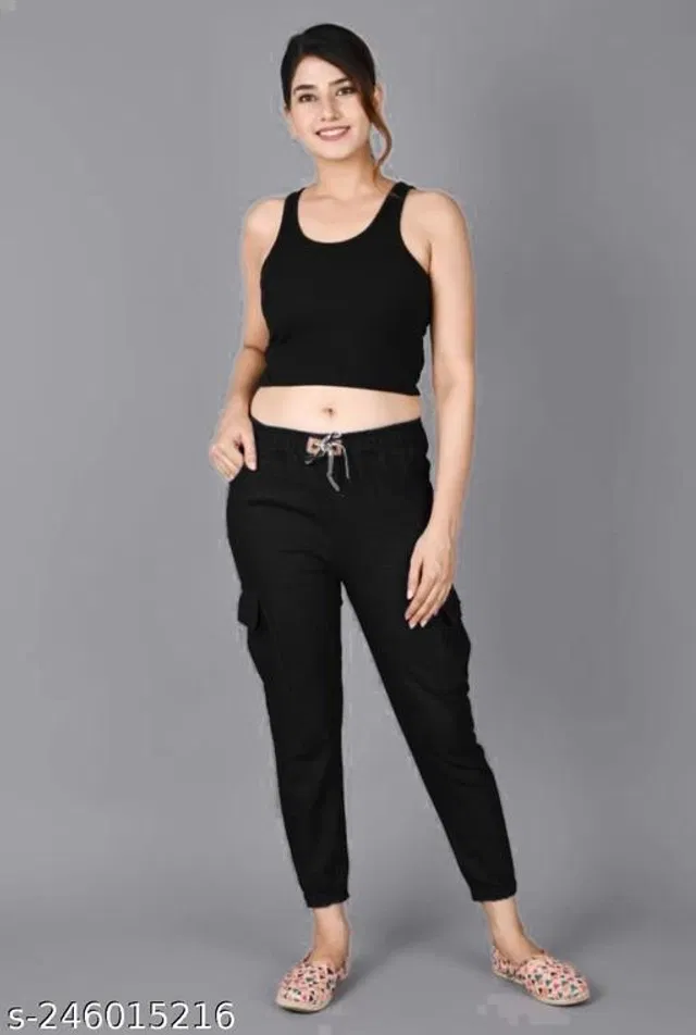 Denim Solid Joggers for Girls (Black, 13-14 Years)