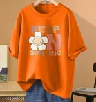 Cotton Blend Printed T-shirt for Women, Orange 