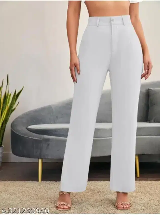 Cotton Blend Trouser for Women (White, 26)