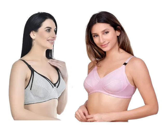 Cotton Blend Solid Non Padded Feeding Bras for Women (Multicolor, 32) (Pack of 2)
