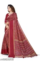 Silk Printed Saree for Women, Maroon 