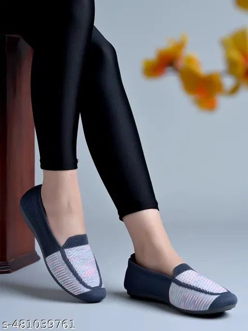 Printed Mesh Ballerinas for Women (Grey, IND-6)