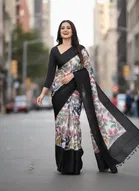 Art Silk Printed Saree for Women, Black 