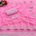 Georgette Zari Woven Saree For Women, Pink