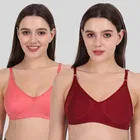 Cotton Bra for Women, Pink & Red, Pack of 2 