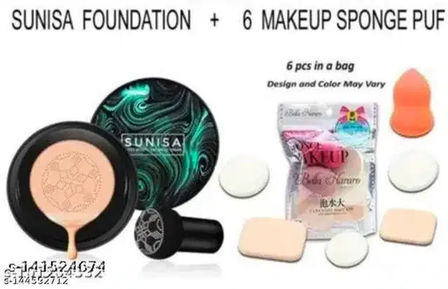 Combo of Sunisa Foundation with 6 Pcs Makeup Blenders (Multicolor, Set of 2)